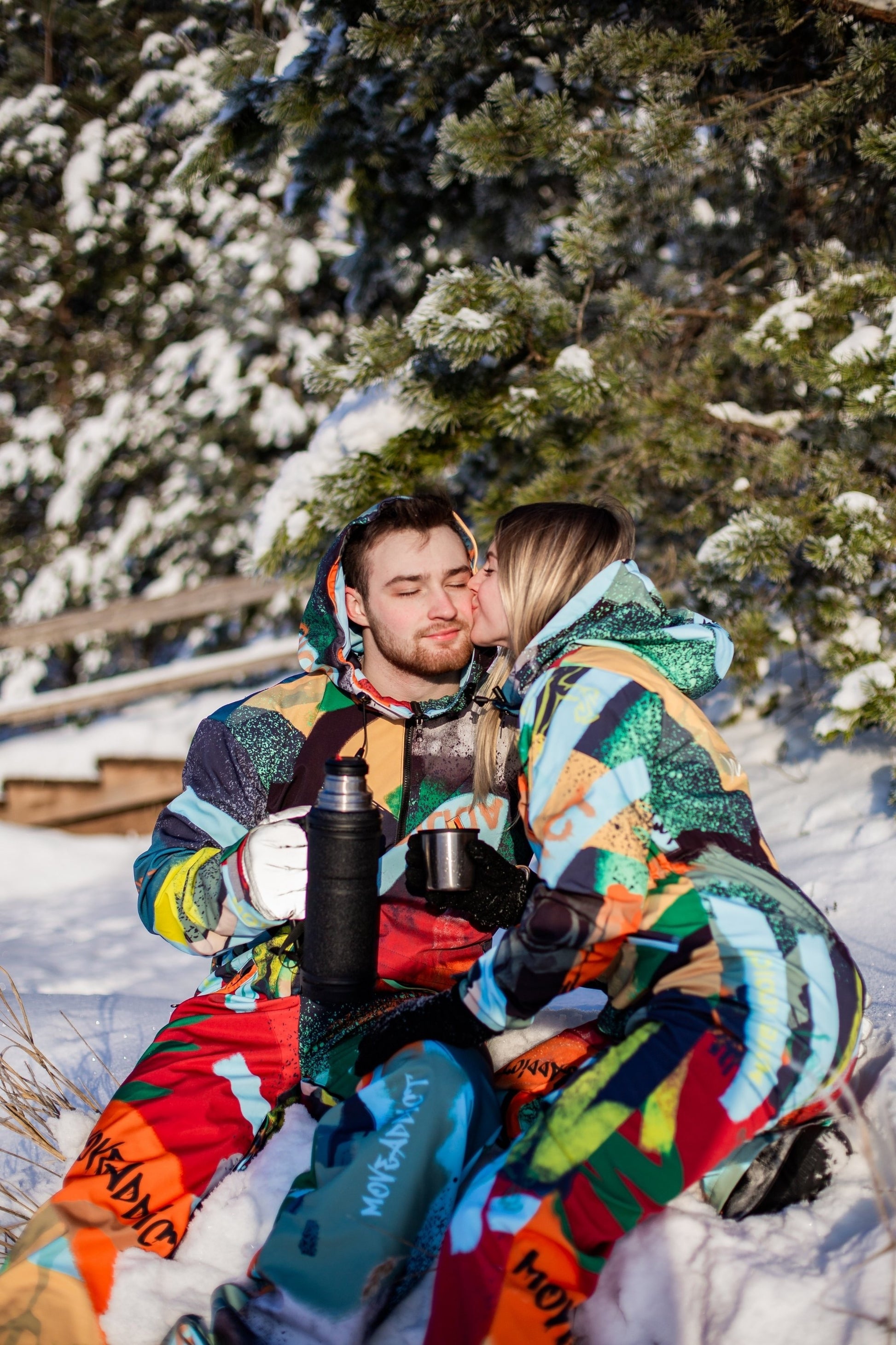 SET: Couple Orange Winter Ski Jumpsuits, Snowboard Clothes, Snowboard suit, Skiing Overall, Ski Suit Women, Matching Onesies, Couple Onesie