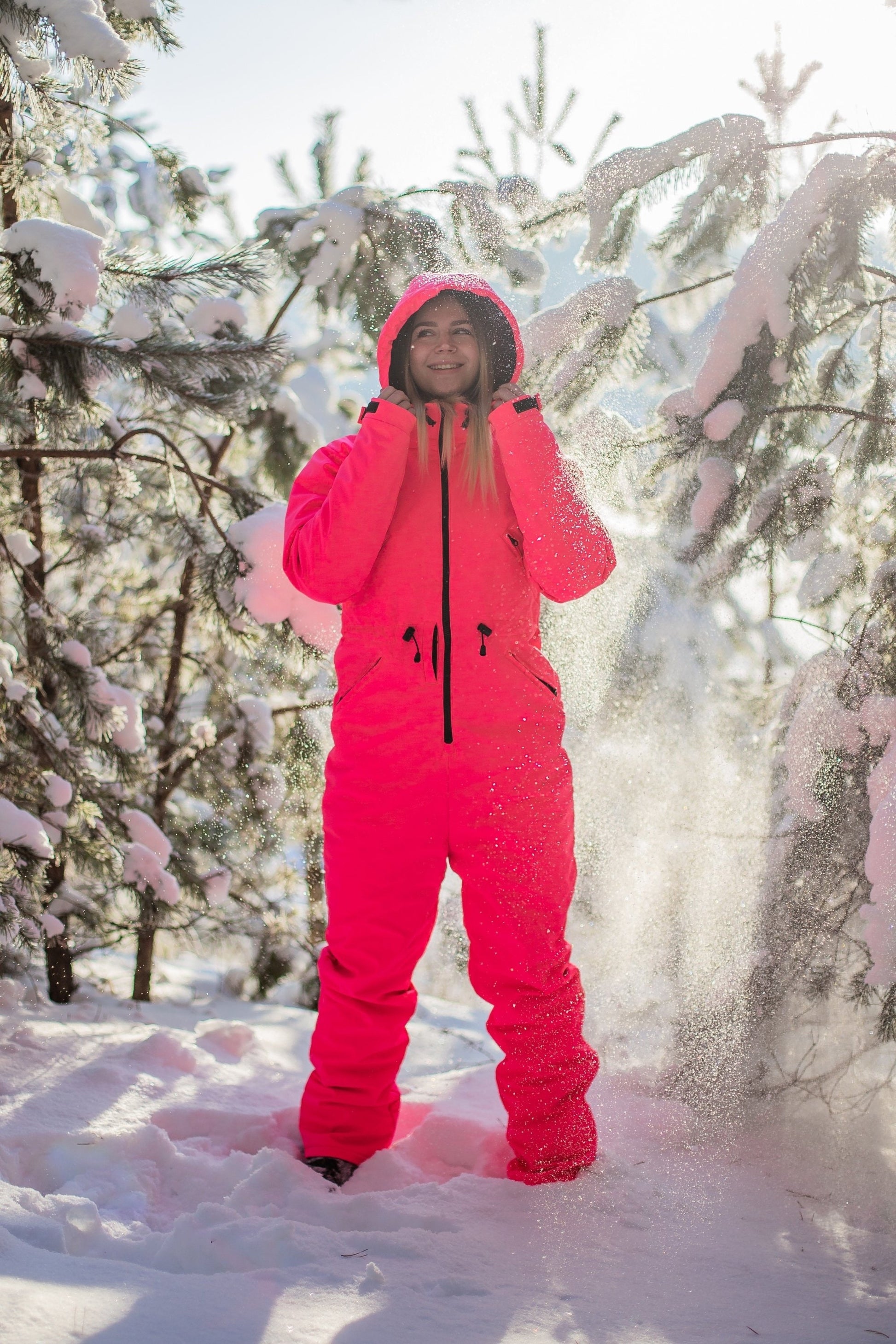 Ski Suit Pink Hot Pink Snowsuit Fashion Winter One Piece Female