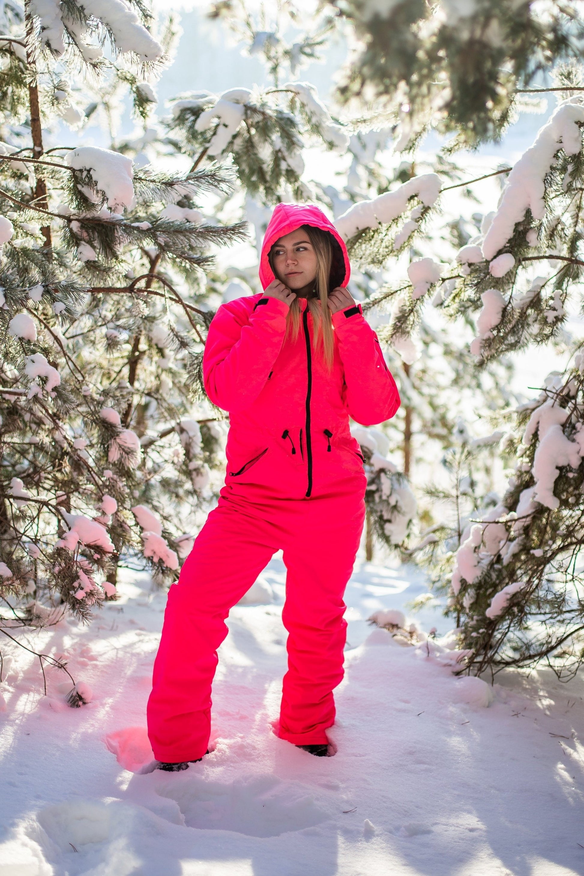 Neon Pink Winter Ski Jumpsuit, Snowboard Clothes, Snowboard suit, Skiing Overall, Ski Suit Women, Jumpsuit winter, Colorful Onesie