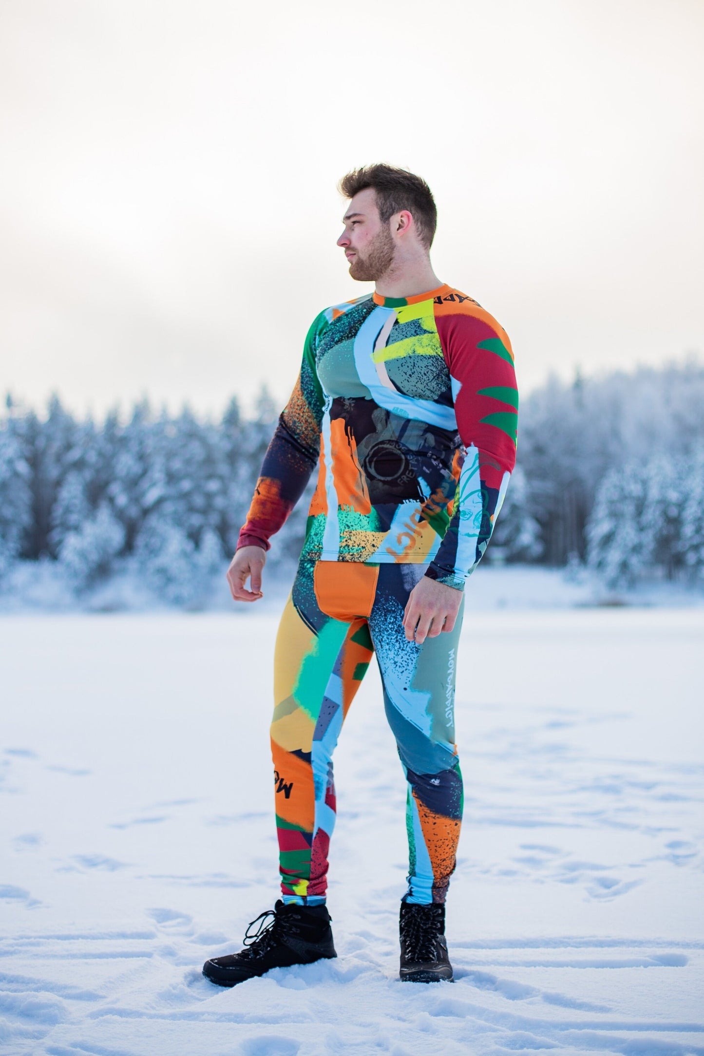 SET: Men's Orange Winter Thermal underwear, Montain's Clothes, Snowboard style, Man Leggings and Top, Men's Mountain's clothes, Man Leggings