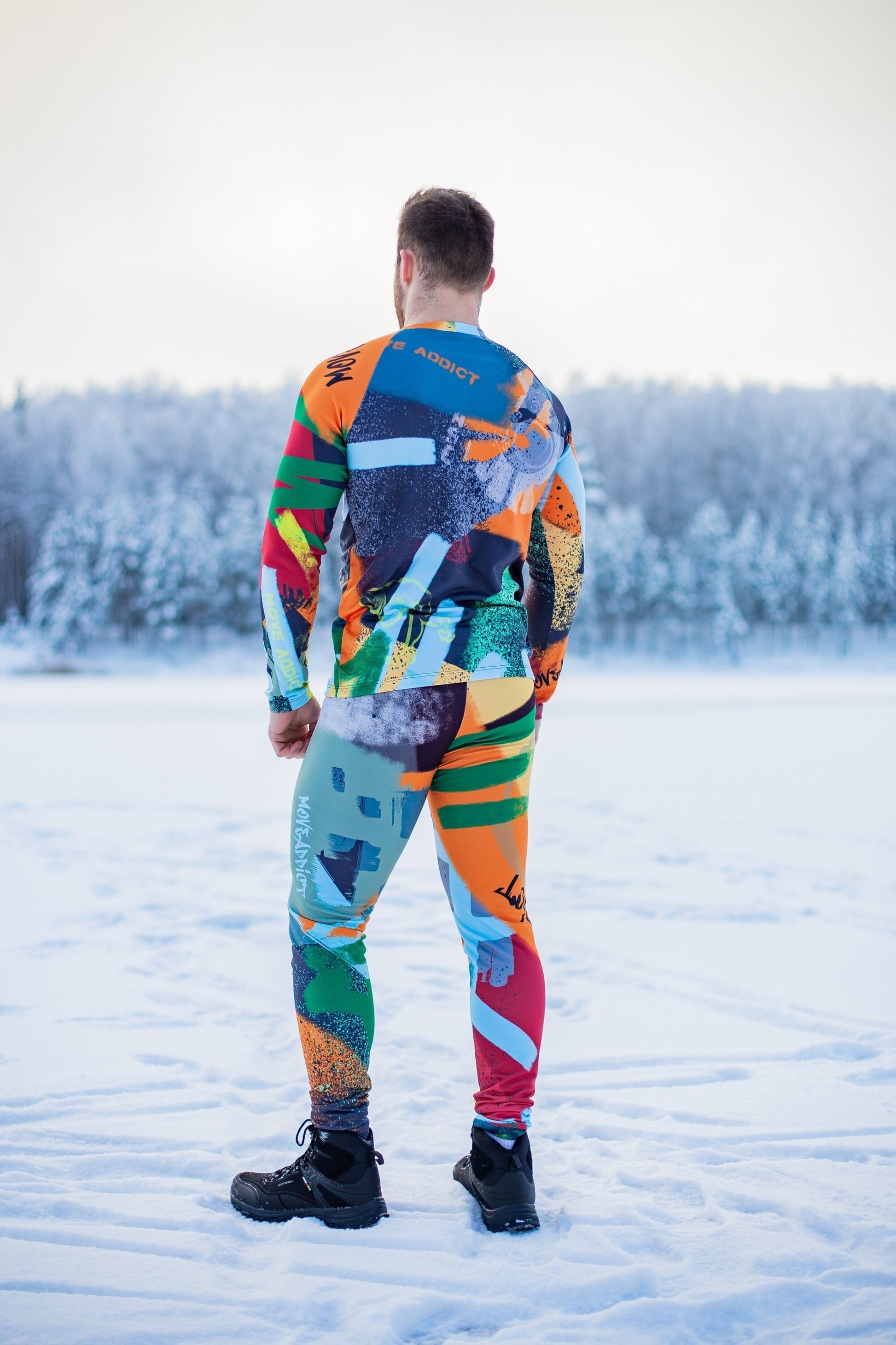 SET: Men's Orange Winter Thermal underwear, Montain's Clothes, Snowboard style, Man Leggings and Top, Men's Mountain's clothes, Man Leggings