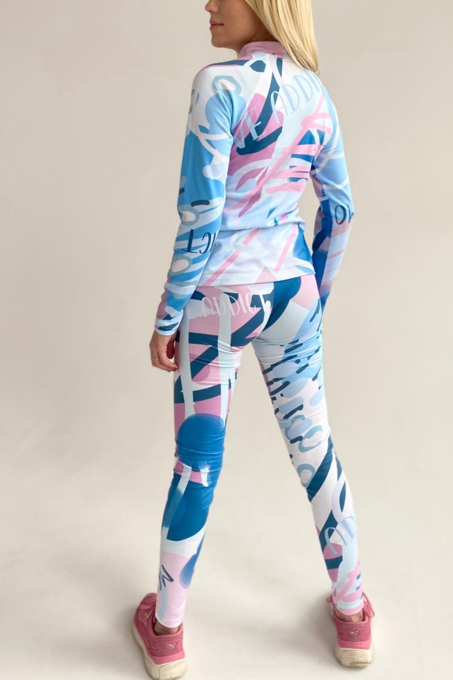 SET: Women's Thermowear, Leggings, Abstract Pink Top, Winter Underwear, Thermal Protective, Clothing, Sport underwear, Winter Clothes